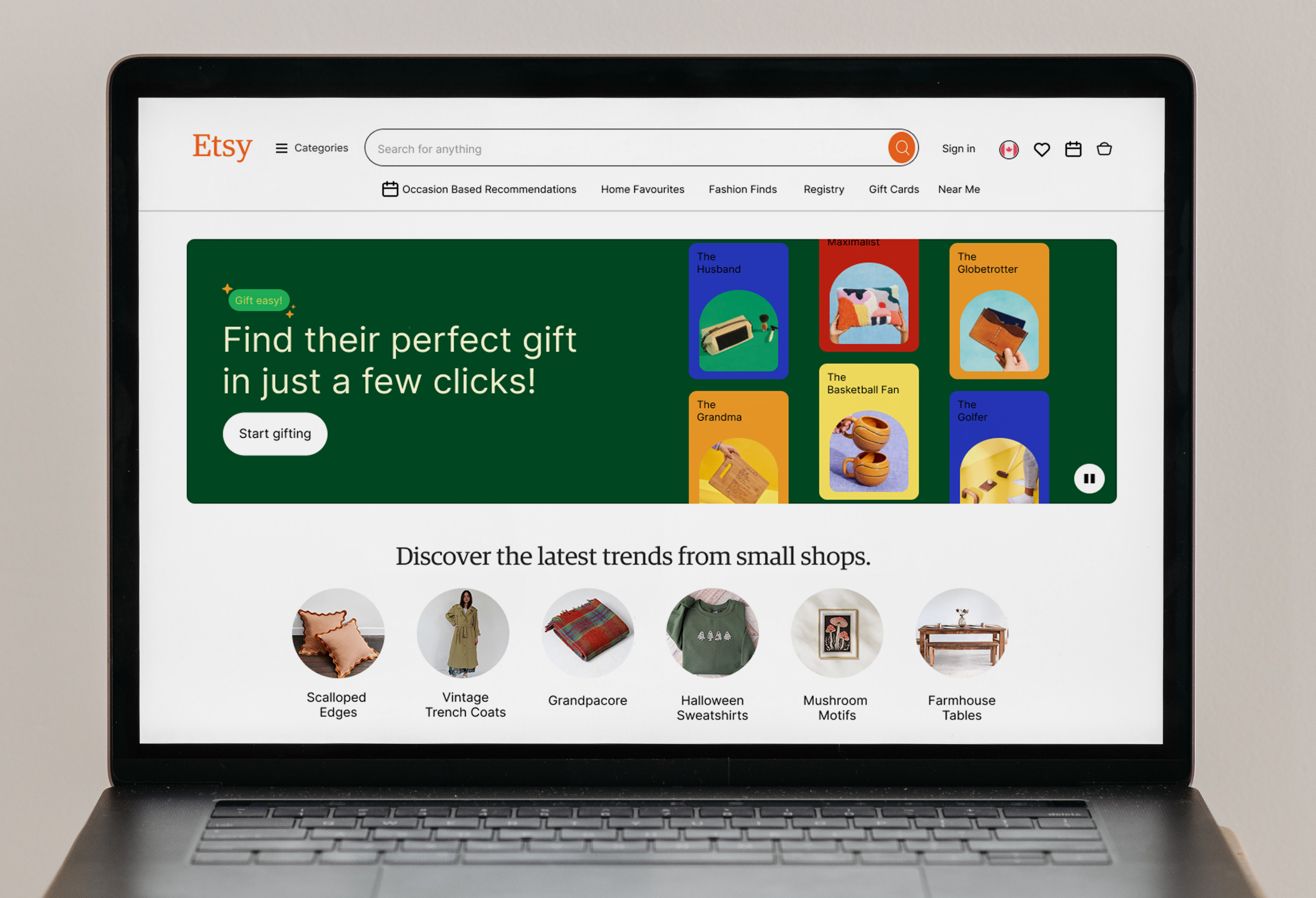Website mockup of Etsy redesign