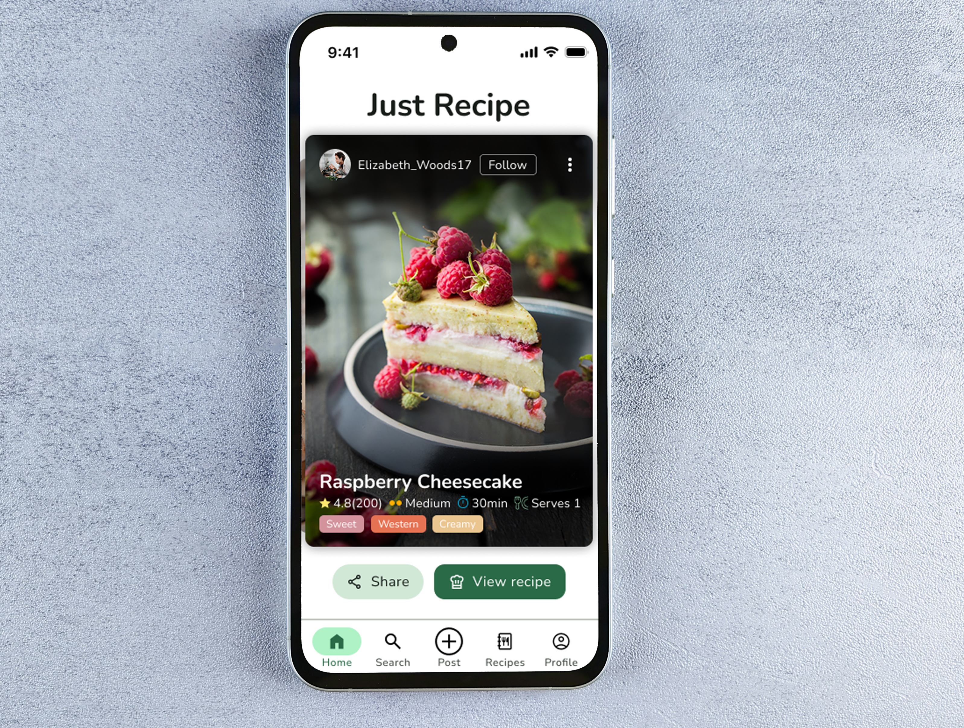 Phone mockup of Just Recipe design
